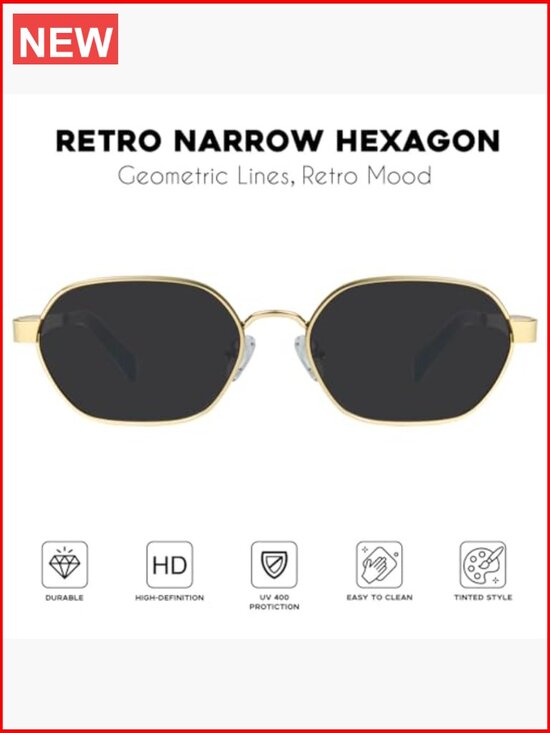 Retro Hexagon Metal Sunglasses with UV400 Protection